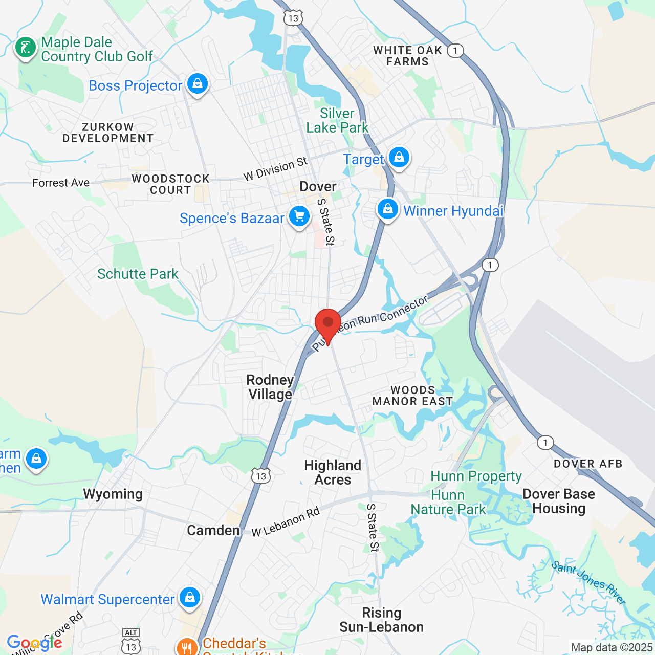 Google map image of our location in 1380 S State Street Dover, DE