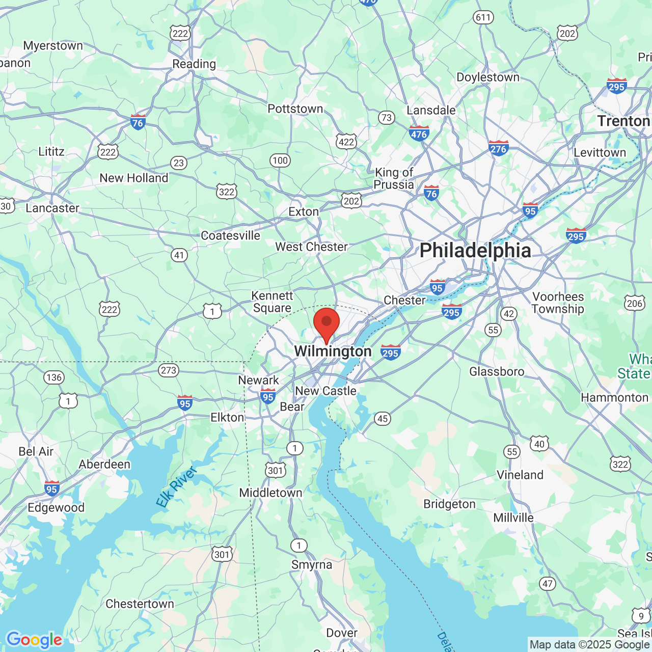 Google map image of our location in 1207 N Scott St Wilmington, DE