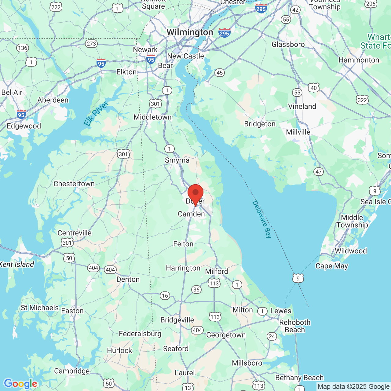 Google map image of our location in 1380 S State Street Dover, DE