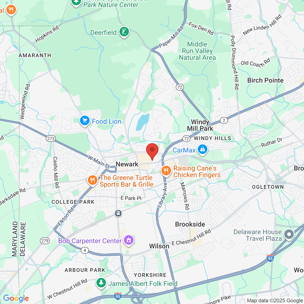 Google map image of our location in 314 E Main Street Newark, DE